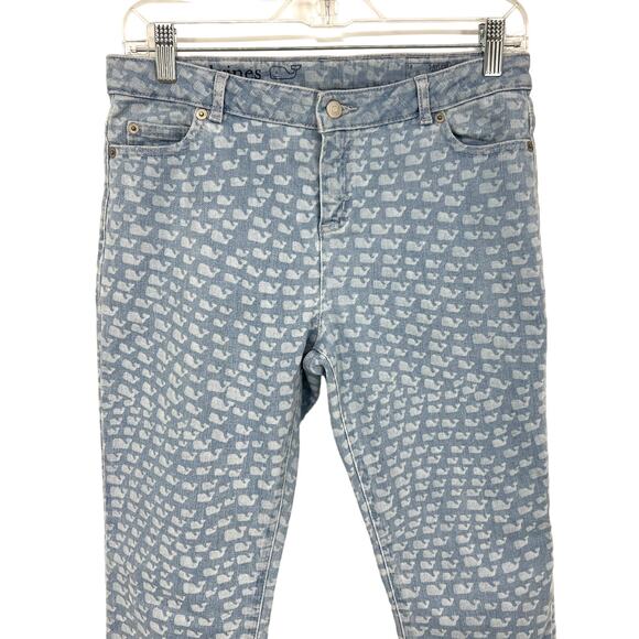 Vineyard Vines Saylor Light Wash All Over Whale Logo Skinny Jeans Big Girls 14 - Picture 2 of 9